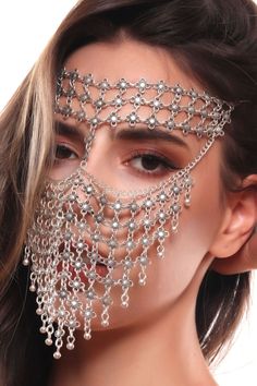 Face chain Silver Chain Jewelry For Festivals, Silver Decorative Jewelry For Festivals, Ornate Silver Metal Jewelry, Decorative Silver Jewelry For Party, Festival Decorative Silver Jewelry, Veil Mask, Face Chain, Face Jewelry, Face Veil