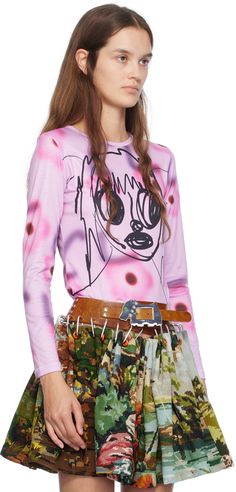 Stretch polyester jersey T-shirt. Floral pattern printed throughout. · Crewneck · Graphic printed at front Supplier color: Pink Chopova Lowena, Crewneck Graphic, Floral Prints Pattern, Floral Outfit, Girls Long Sleeve, Jersey T Shirt, Long Sleeve T Shirt, Apparel Accessories, Floral Pattern