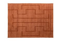 an orange rug with squares and lines in the middle, on a white background that appears to be made out of wool