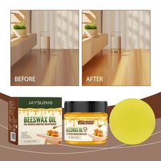 the before and after image shows how to use beeswax oil