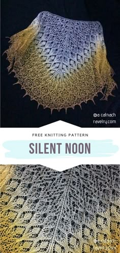 two pictures with the words, free knitting pattern silent noon on it and an image of a