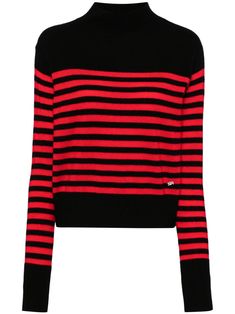 This Sonia Rykiel sweater is crafted from cashmere and features a striped pattern, mock neck, long sleeves, ribbed cuffs and hem, and bead embellishment detailing. Red Turtleneck Sweater, Woolen Sweater, Bead Embellishment, Woolen Sweaters, Red Turtleneck, Latest Sweater, Ladies Turtleneck Sweaters, Floral Sweater, Wardrobe Edit