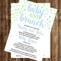 the baby and brunch party is set up on a wooden table with polka dot paper