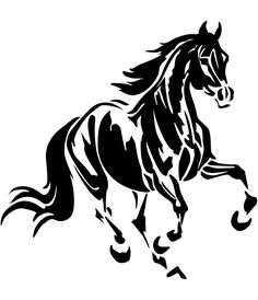 a black and white drawing of a running horse