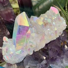 Angel Aura Quartz, also known as opal aura quartz cleanses the aura and can facilitate deeper and higher levels of meditation. Aura Quartz Cluster, Rainbow Aura, Aura Crystals, Crystal Angels, Angel Aura Quartz, Gemstone Meanings, Angel Aura