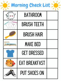 the morning check list for kids to practice brushing their teeth and make bedtime fun