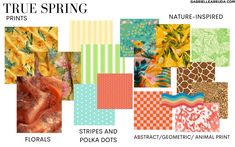 a poster with different types of prints and patterns on it's side, including flowers