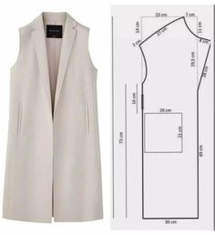 an image of a women's vest pattern with measurements and the sewing instructions for it