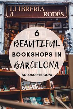 bookshelves in barcelona with text overlay reading beautiful bookshops in barcelona