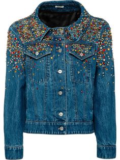 Miu Miu Washed denim jacket - Blue Jean Jackets For Women, Faded Denim Jacket, Designer Denim Jacket, Dog Jersey, Embellished Denim, Oversize Fashion, Embellished Jeans, Upcycled Fashion