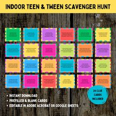 an image of a poster with the words indoor ten and then scavenger hunt