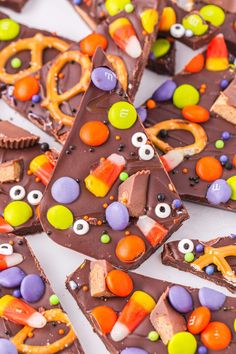 chocolate barkle with candy and pretzels on top