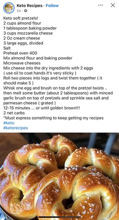 the recipe for soft pretzels is shown in an instagram