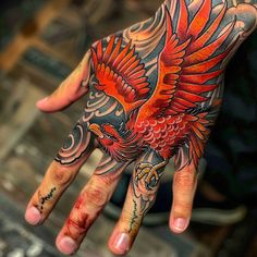 Vibrant Hand Tattoo Tattoo Master Files Phoenix Hand Tattoo Men, Hand Tattoo Traditional, Japanese Half Sleeve Tattoo, Link To The Past, Filigree Tattoo, Traditional Tattoo Sleeve, Tattoo Master