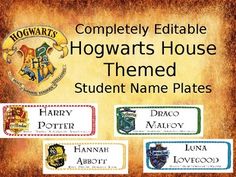 hogwarts house themed name plates