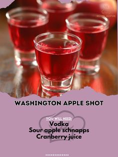 Experience the crisp taste of fall with this delightful Washington Apple Shot—perfect for any gathering! 🎉✨ #Cheers Washington Apple Shot Ingredients: Vodka (1 oz) Sour apple schnapps (1 oz) Cranberry juice (1 oz) Instructions: In a shaker, combine vodka, sour apple schnapps, and cranberry juice. Fill with ice and shake well. Strain into shot glasses. 🍏🍸 Enjoy these Washington Apple Shots at your next party for a refreshing and fun twist! Perfect for sharing with friends! Cheers! 🎉 #Washi... Ornament Shot Recipe, Washington Apple Shot Recipe, Thanksgiving Shots, Extravagant Cocktails, Washington Apple Shot, Apple Shots, Party Punches, Vodka Sour, Friends Cheers