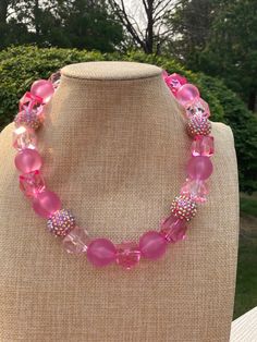 Eye catcher necklace  Fun Bubble Gum Necklace Beads are acrylic and 20mm Hot Pink Necklace, Pink Statement Necklace, Holiday Necklace, Bubblegum Necklace, Pink Square, Fancy Necklace, Necklace Beads, Chunky Jewelry, Fun Cute