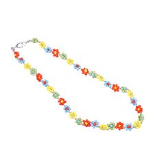 Handmade Beaded Colorful Flower Necklace. Customizable & Made to Order.  Made with 3mm seed beads. The beads naturally vary slightly in size.  On average 14-inches (or 36cm) long including clasp. Made with elastic string to allow for some flexibility around your neck. Feel free to let me know if you want a specific length.  *Although I use pretty thick strings and crimp beads, these can break if pulled too hard. Make sure not to pull hard on the necklace!  *Because all items are made to order, I Multicolor Round Beads Flower Necklace For Summer, Summer Flower Shaped Beaded Necklace With Tiny Beads, Summer Flower Necklace With Tiny Beads, Summer Flower Necklace With Tiny Round Beads, Summer Flower-shaped Beaded Necklace With Tiny Beads, Multicolor Beaded Chain Flower Necklace, Multicolor Flower Necklace With Beaded Chain, Multicolor Beaded Flower Necklace, Yellow Flower-shaped Beaded Necklaces With Colorful Beads