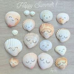 seashells with faces drawn on them and the words happy summer