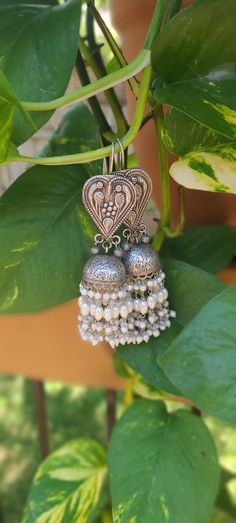 Around 3 and half inches Silver alike jhumkas Brass made Pearl Jhumkas, Jhumkas Earrings, Last Minute Wedding, Silver Chandelier, Jhumka Earrings, Pearl Earrings Dangle, Earrings Photo, How To Make Earrings, Earrings Silver