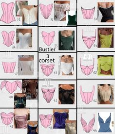 the different types of corsets are shown in this image, including bras and panties