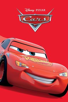 the character cars from disney pixar is shown in front of a red background