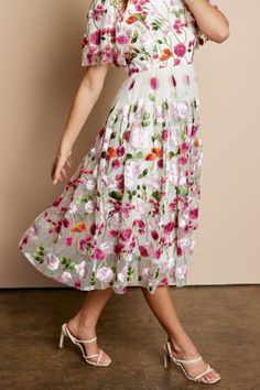 Magenta and pink embroidered modest midi dress-NEW – JanieLanie Spring Floral Embroidered Midi Dress, Floral Embroidered Midi Dress For Spring, Spring Midi Dress With Floral Embroidery, Spring Floral Embellished Knee-length Midi Dress, Modest Flowy Floral Midi Dress, Spring Floral Embroidery Midi Dress, Feminine Floral Embroidered Midi Dress, Spring A-line Midi Dress With Floral Embroidery, Floral Embroidered Midi Dress For Garden Party