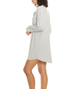 Our Kate nightshirt will be your new favourite! Made from the luxuriously soft Modal, you'll find it hard to get out of bed. Now available in a beautifully delicate Grey Stripe Botanic Fibre Elastic Waist Loose Fit 92% TENCEL ™ Modal fibres, 8% Elastane 34” Length (Small) Model is a size US 2-4, 5'8" and wears size Small Why TENCEL™ Modal? TENCEL™ Modal fibres help to maintain the environmental balance by being integrated into nature's cycle. The fibres originate from the renewable raw material wood, created by photosynthesis. The certified biobased fibres are manufactured using an environmentally responsible production process. The fibres are certified as compostable and biodegradable, and thus can fully revert back to nature. Get Out Of Bed, Getting Out Of Bed, Photosynthesis, Sleepwear Sets, Back To Nature, A Kiss, Raw Material, Night Shirt, Sleepwear Women