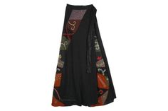 Voodoo Spell Dark Black Wrap Around Long Skirt with Patchwork and Embroidery Traditional Long Cotton Wrap Skirt, Multicolor Long Cotton Wrap Skirt, Multicolor Cotton Long Wrap Skirt, Black Long Bohemian Wrap Skirt, Bohemian Black Long Wrap Skirt, Voodoo Spell, Dark Palette, Voodoo Spells, Dark Academia Fashion