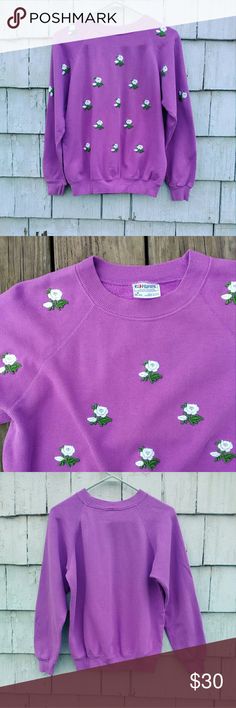 OOAK Vintage Floral Embellished Sweatshirt This one of a kind, vintage, lavender, floral embellished sweatshirt is too fabulous! In great vintage condition! Tag says size medium, but fits more like a small SO listed as size small.. See measurements. Chest is 20.5" wide and total length is 23.5" long. Vintage Tops Sweatshirts & Hoodies Vintage Lavender, Lavender Floral, Vintage Purple, Styling Tips, Vintage Tops, Vintage Floral, Vintage Ladies, Lavender