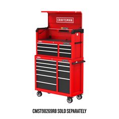 the craftsman's tool cabinet is red with black drawers