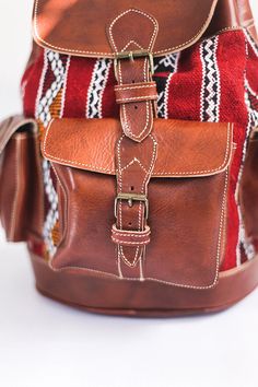 Moroccan Leather Backpack Women Leather Backpack Pattern Kilim - Etsy Traditional Leather Travel Bag, Artisan Travel Bag With Leather Lining, Artisan Bucket Bag For Travel, Traditional Brown Satchel, Traditional Bags With Leather Backing For Everyday Use, Bohemian Leather Bags With Leather Trim, Artisan Bucket Bag With Adjustable Strap For Travel, Artisan Travel Bucket Bag With Adjustable Strap, Brown Hand-stitched Shoulder Bag For Travel