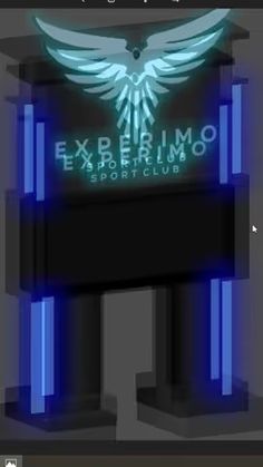 the experimo logo is lit up in blue and black colors with an eagle on it