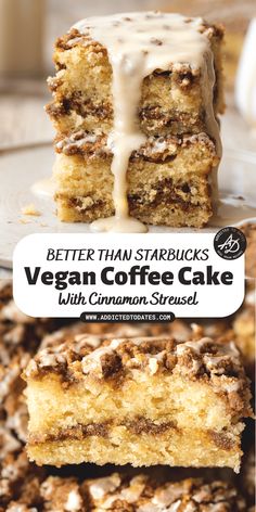 two pieces of vegan coffee cake on a plate