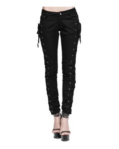 Lethia Side Lace Gothic Jeans Steampunk Pants, Lace Up Pants, Rock Style Outfits, Cotton Pants Women, Casual Punk, Punk Woman, Lace Jeans, Rock Style Clothing, Side Pants