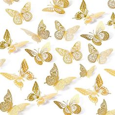 many gold butterflies flying in the air