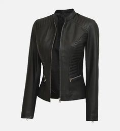 When it comes to investing in a leather jacket that promises a timeless style along with utmost durability, our women’s cafe racer black leather jacket is your ultimate option. It comes in a upright collar style, zipper pockets, and padded designs on shoulders. This leather jacket is an epitome of rebellious chic and exudes a sense of edgy sophistication that grabs attention everywhere you go. Product Specification Material and lining: Heavyweight sheepskin leather exterior with a soft polyester Black Cafe Racer, Racer Leather Jacket, Maroon Leather Jacket, Cafe Racer Leather Jacket, Cafe Racer Style, Pink Leather Jacket, Blue Leather Jacket, Green Leather Jackets, White Leather Jacket