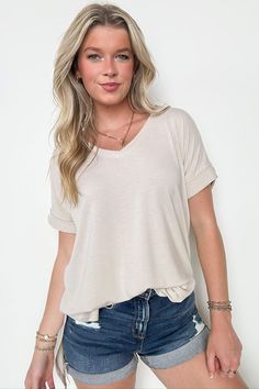 Avania Raw Edge Washed Short Sleeve Top - BACK IN STOCK · Madison + Mallory Casual Soft-washed Cream Top, Casual Cream Soft-washed Top, Cream Soft Knit Tops For Layering, Casual Cream V-neck Top, Soft-washed Cream Top For Spring, Spring Soft-washed Cream Top, Beige Soft Knit Crew Neck Top, Spring Cream Soft-washed Tops, Spring Cream Soft-washed Top