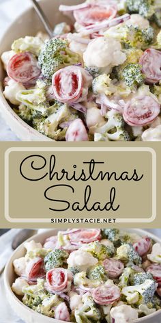 a christmas salad with broccoli and red onions