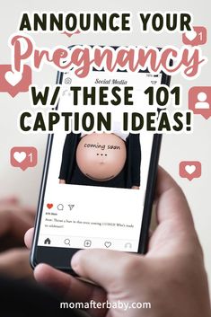 someone holding up their phone with the caption saying, how to announce your pregnant on instagram