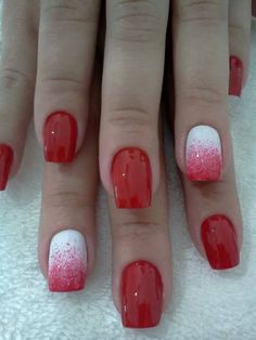 Red And White Nail Designs, Valentine Designs, Nails Valentine, Red And White Nails, Red Nails Glitter, Red Gel Nails, Nails Valentines, Red Manicure, Valentine Nail Art