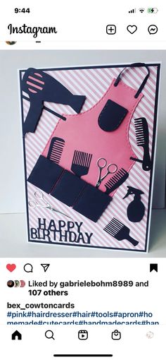 a birthday card with scissors and combs on it