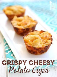 crispy cheesy potato cups on a white plate