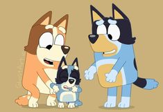 three cartoon dogs standing next to each other