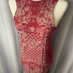 Layers Of Mesh. No Slip Needed. Dramatic Front Neckline. Winged Back. Fitted. Perfect Condition. Floor Length. Lion Dress, Vivienne Tam, Red Lion, Floor Length, Lion, Size 2, Maxi Dress, Mesh, Womens Dresses