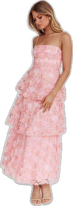 Lace Tiered Skirt Maxi Dress For Summer, Layered Spring Party Dress, Spring Layered Party Dresses, Spring Layered Dress For Party, Pink Lace Maxi Dress For Summer, Layered Maxi Dress For Spring, Pink Lace Maxi Dress For Spring, Spring Layered Tiered Maxi Dress, Spring Pink Lace Maxi Dress