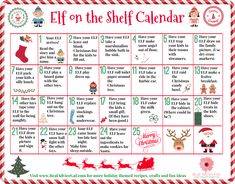 the elf on the shelf calendar is shown with santa's stockings and reindeers