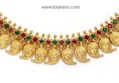 22 karat gold "mango" necklace for women with color stones - 235-GN5130 - in 25.250 Grams for USD $2,609.49 USD. 
Made in India by Totaram Jewelers Online this product is in Gold - 22 Karat BIS Hallmark 916 Gold  & is an excellent gift for Adult - Women. Ships fully insured with secured guaranteed delivery for free with your order over $250 from New Jersey USA & comes with 30 days exchange policy. Mango Jewellery Necklaces, Mango Necklace, Color Stones, Gifts For Adults, 22k Gold, Necklace For Women, New Jersey, Stone Color, Womens Necklaces