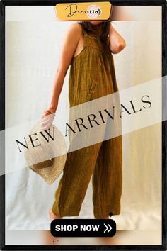 Solid Color Casual Summer Jumpsuit Relaxed Fit Overalls For Spring Vacation, Khaki Jumpsuits And Rompers For Summer Loungewear, Fall Sleeveless Relaxed Fit Jumpsuits And Rompers, Brown Summer Jumpsuits And Rompers, Summer Khaki Relaxed Fit Jumpsuits And Rompers, Brown Summer Jumpsuits And Rompers For Loungewear, Summer Brown Jumpsuits And Rompers For Loungewear, Casual Khaki Jumpsuits And Rompers For Summer, Sleeveless Khaki Jumpsuits And Rompers For Spring