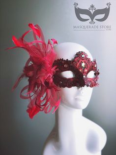 This elegant woman's feather mask is a true red embellished with beautiful red rhinestones. Womens mask is overlayed with fabric lace. This masquerade mask is lightweight and comfortable to wear for any special event.  S H I P P I N G  -   Processed same day or within 24 hours.  1-2 day guaranteed delivery services are offered, add items to the cart, and click on the shipping tab for rates.  Pls leave a check-out note with your need date & contact number (especially for expedited and custom orde Masquarade Mask, Red Masquerade Mask, Red Masquerade, Masquerade Mask Women, Elegant Face Mask, Mask Embroidery, Masquerade Ball Mask, Halloween Ball, Feather Mask